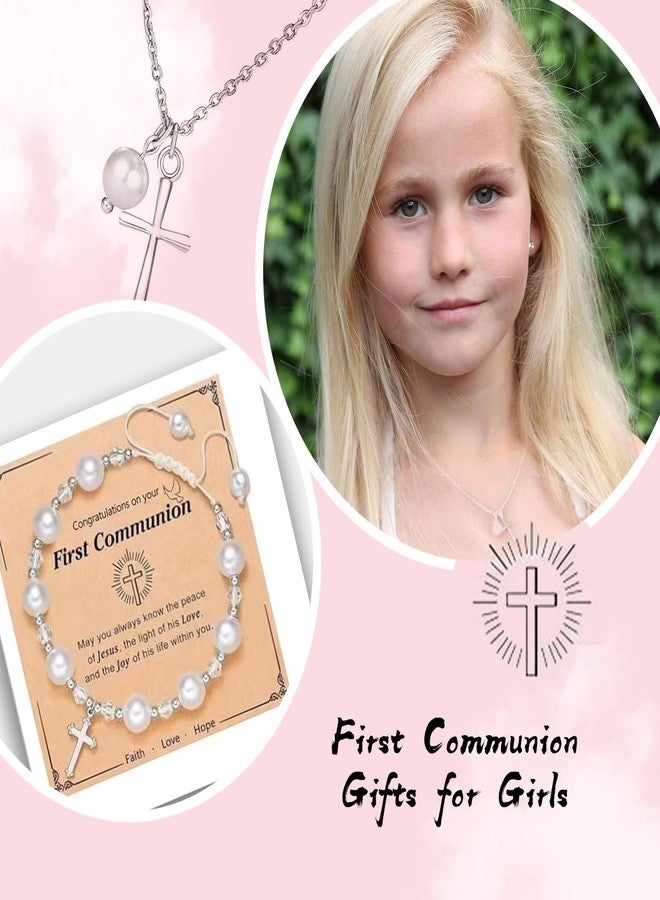 Yewkit First Communion Veils Set 1st Communion Wreath Veil Pearl Bracelet Gloves Sock Accessories - Image 4